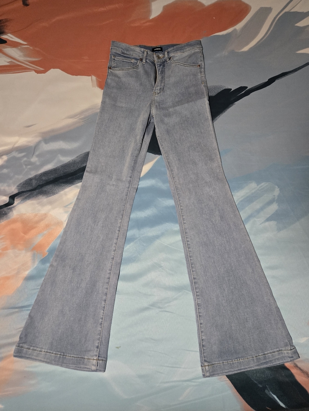 Express High-Rise Light Blue Flare Jeans - Picture 1 of 4